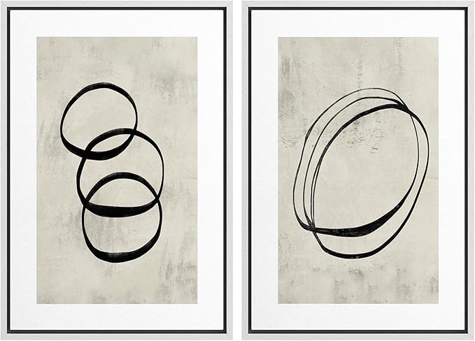 SIGNWIN Framed Canvas Print Wall Art Set Black Tan Ring Spiral Collage Abstract Shapes Cozy Neutral Modern Art Decorative Nordic Multicolor for Living Room, Bedroom, Office - 16"x24"x2 White