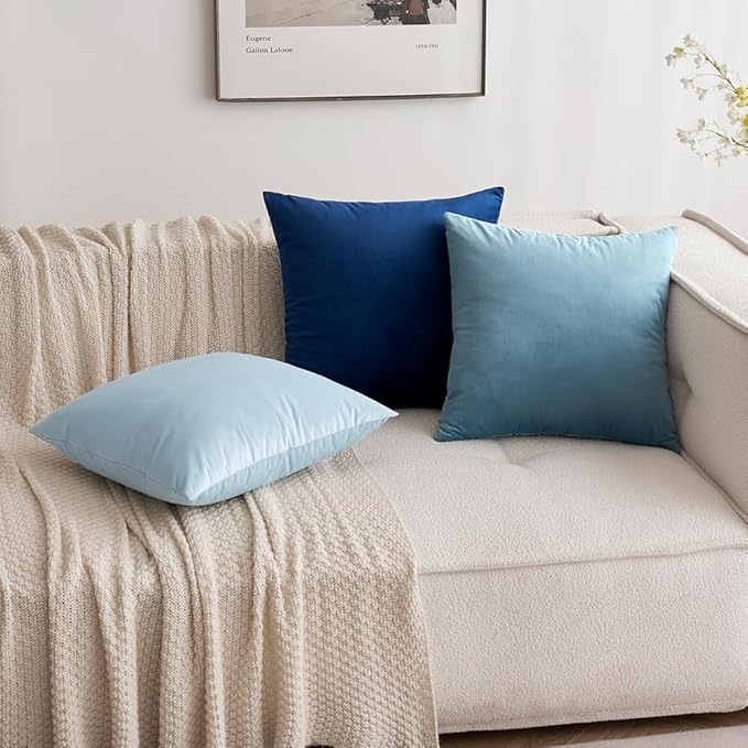 MIULEE Pack of 2 Velvet Soft Solid Decorative Square Throw Pillow Covers Set Cushion Case for Spring Sofa Bedroom Car 16x16 Inch 40x40 Cm Dark Blue