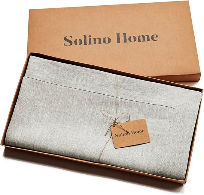 Solino Home Linen Tablecloth 60 x 144 Inch - 100% Pure Linen Oyster Grey Table Cloth for Rectangle Tables - Athena, Machine Washable Tablecloth for Fall, Autumn, Thanksgiving