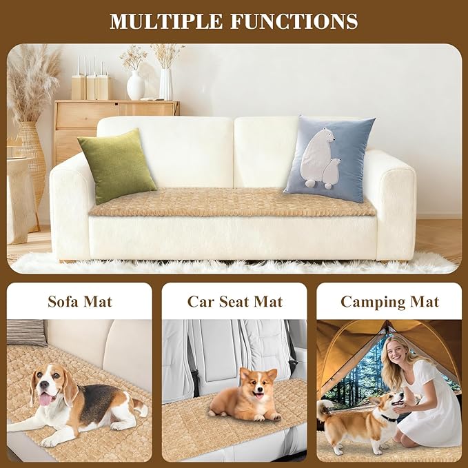 Cekene Turtle Velvet Couch Covers Washable Non-Slip Couch Cushion Covers Fuzzy Sofa Cover for Pets (Camel,27.6" x 59.1")