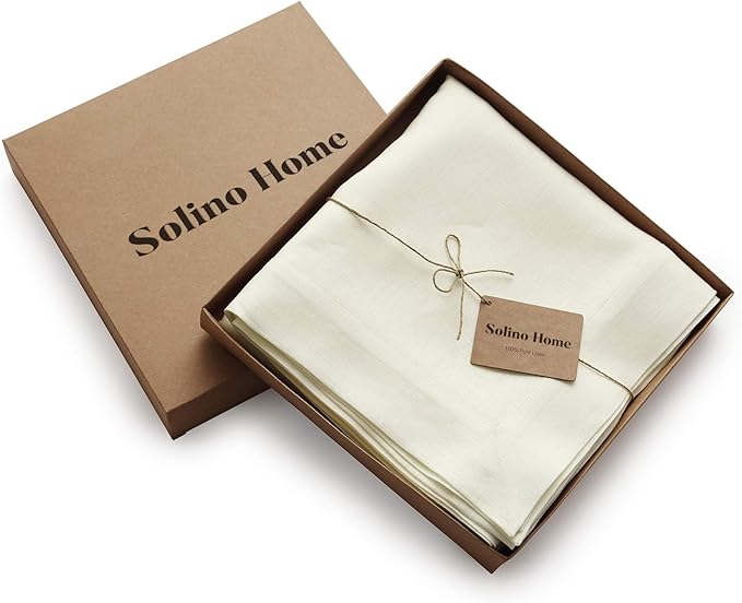 Solino Home Ivory Linen Tablecloth 60 x 144 Inch - 100% Pure Linen Table Cloth for Rectangle Tables - Fete, Machine Washable Tablecloth for Fall, Autumn, Thanksgiving, Christmas, Holiday