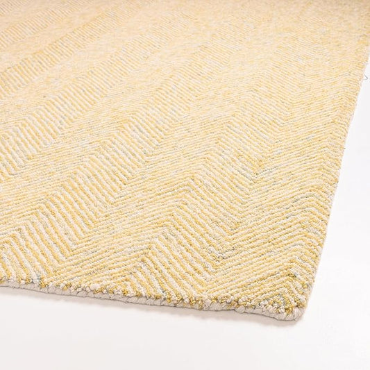 Modern Herringbone Chevron Collection Handcrafted Wool Area Rug - Durable, Zigzag Pattern, for High Traffic, Contemporary Design for Living Room, Bedroom, Dining Room Decor (Butter Yellow, 9' round)