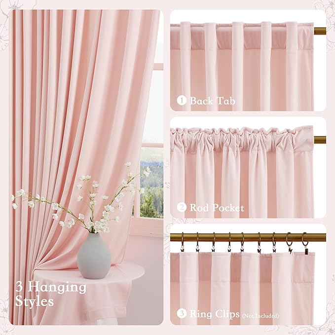 StangH Baby Pink Velvet Curtains for Bedroom Living Room- Luxury Room Darkening Thermal Insulated Super Soft Window Drapes, Rod Pocket & Back Tab Style, 52 x 96 inches, 2 Panels