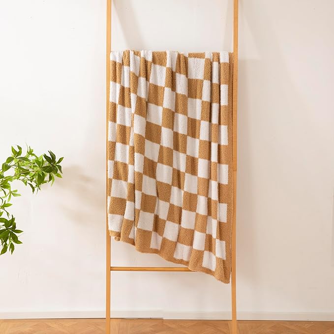 YIRUIO Throw Blankets Checkered Queen,King Size Big Fluffy Fuzzy Warmer Comfort Reversible Super Soft Cozy Decor for Home Bed Couch Sofa Room (Burnt Orange, 80''x90'')