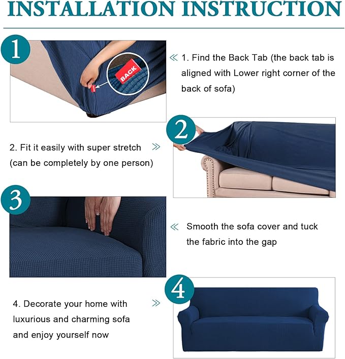 Flamingo P High Stretch Sofa Slipcover Non Slip Armchair Cover for Living Room Washable Pet Furniture Protector Covers with Elastic Bottom, Thick Jacquard Fabric (Small, Navy)