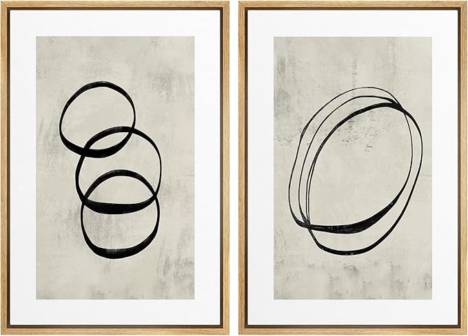 SIGNWIN Framed Canvas Print Wall Art Set Black Tan Ring Spiral Collage Abstract Shapes Cozy Neutral Modern Art Decorative Nordic Multicolor for Living Room, Bedroom, Office - 24"x36"x2 Natural