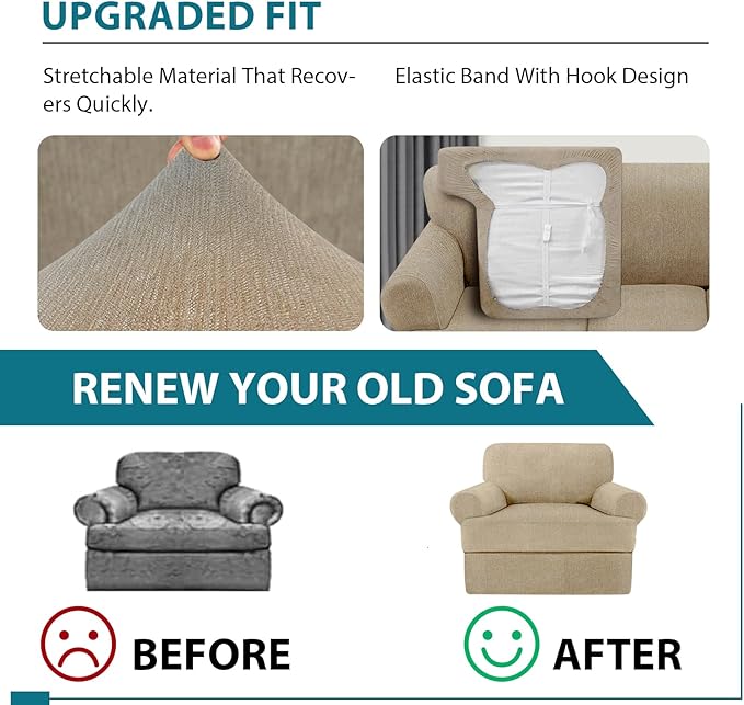 2 Pieces T Cushion Chair Covers with Arms Super Stretch Chair Slipcover for Living Room Pet Dog Universal Slip Cover Anti Slip Armchair Furniture Protector (Island Fossi, 1 Cushion)