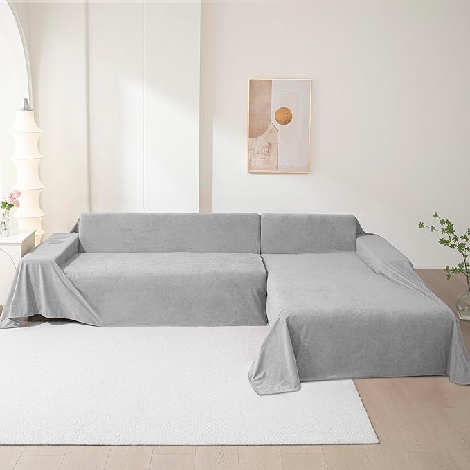 MEETSKY Couch Covers for 3 Cushion Couch Sofa, Washable Sectional Couch Covers L Shape Sofa Cover Soft Slipcovers Couch Furniture Protector for Pets Dogs Kids, 91" x 118", Light Grey