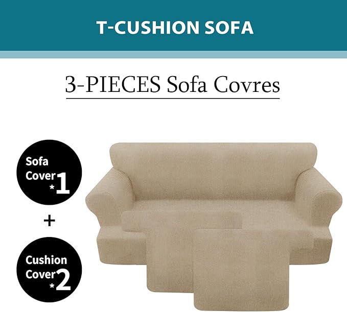 3 Piece T Cushion Sofa Slipcovers Stretch Couch Cover Furniture Covers with 2 Individual T Cushion Covers, Machine Washable for Living Room (Island Fossi, 2 Cushions)