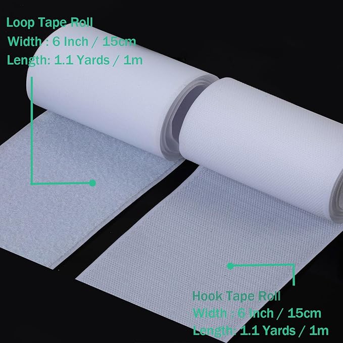 6 Inch Sew on Hook and Loop Strips | Easy to Sew | Excellent Grip | Non-Adhesive Back Nylon Fabric Fastener Strips for Clothing Sewing Crafts and DIY Projects, White, 6in x 1.1yd