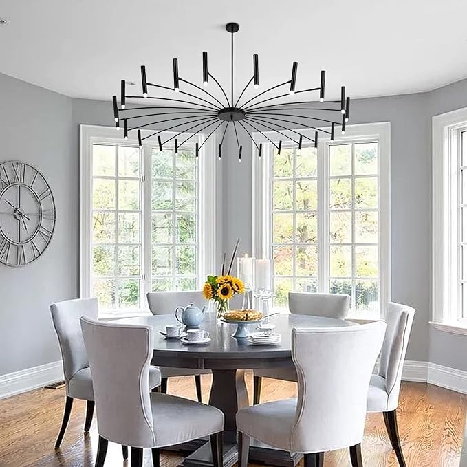 KCO Lighting 24 Lights Black Metal Sputnik Chandelier Mid Century Modern Flush Mount Ceiling Light Fixture Farmhouse Vintage Kitchen Island Sputnik Chandelier Lighting (24-Light)