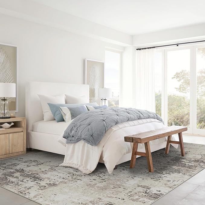 Modern Abstract Area Rug 3x5 Non Slip Non Shedding Rug Low Pile Stain Resistant for Bedroom Living Room,Brown Grey