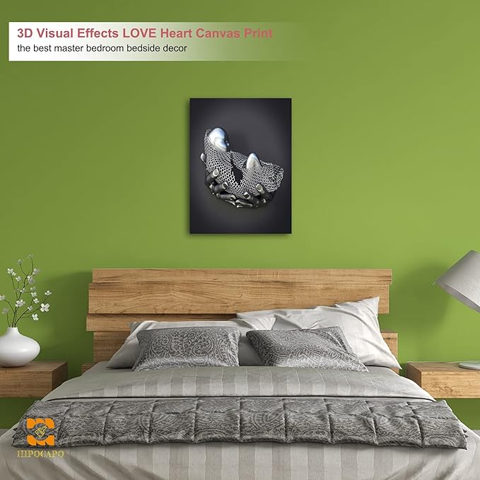 HIPOCAPO 3D Wall Art - Abstract Child in Hand Metal Effect Canvas for Bedroom Decor, Poster Prints Paintings Living Room Decor Framed 18''x24''x1Pcs 3d Art-01