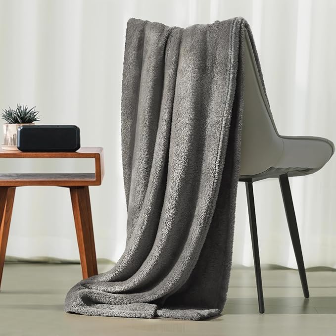 Plush Fleece Throw Blanket for Couch and Bed, Fluffy Fuzzy Cozy Soft Blankets All Season Use (50x60 Inches,Grey)