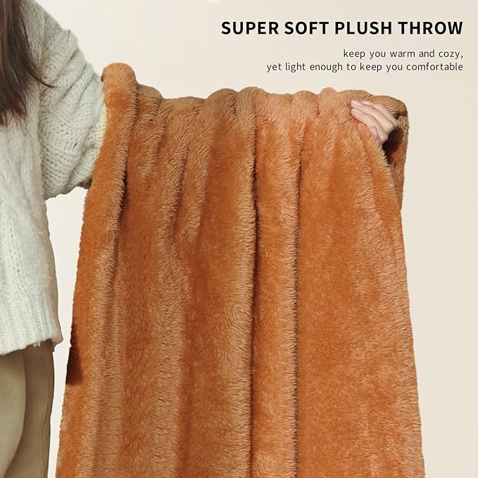 Plush Fleece Throw Blanket for Couch and Bed, Fluffy Fuzzy Cozy Soft Blankets All Season Use (50x60 Inches,Burnt Orange)