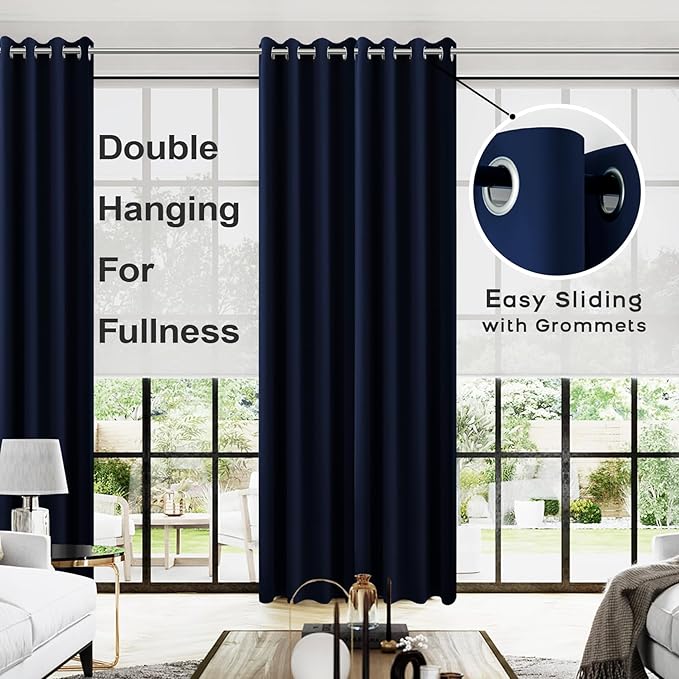 KOUFALL Extra Long 120 Inch 10 FT Curtains 10FT Foot Blackout with Grommets Black Out XL Curtains for Living Room 2 Panels Set,Navy Blue