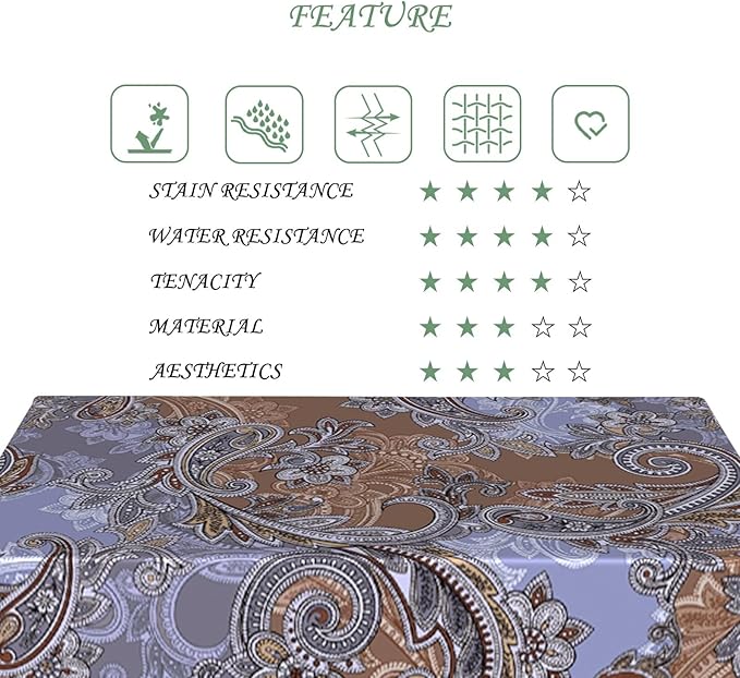 70x90 Inch Paisley Floral Rectangular Tablecloth Vintage Boho Flower Table Cloth Bohemian Washable Durable Table Cover for Dining Banquet Garden Patio Decor