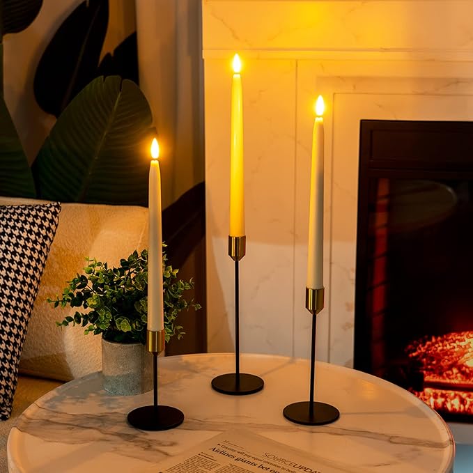 Homemory 11 inches Waxy Flameless Taper Candles with Remote Timer Dimmer, 6 Pcs Battery Operated Taper Candles with Flickering Flame, Ivory LED Candlesticks for Wedding, Christmas Indoor Decoration