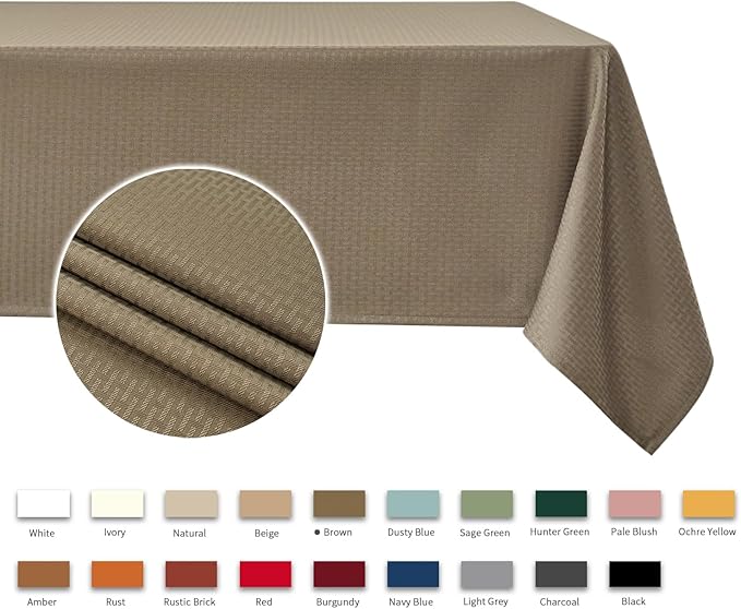 maxmill Jacquard Tablecloth Stain Resistant Waterproof Wrinkle Resistant Spillproof Washable Soft Weaved Texture Table Cloth for Dining Room, Indoor Outdoor Use, Rectangle 60 x 140 Inch, Brown