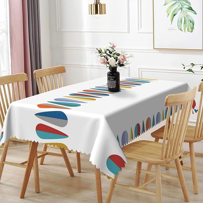 70x140inches Rectangle Tablecloth Mid Century Modern 1950S Abstract 1960S Colors Fashion Fifties Table Cloth Stain Resistant Waterproof Table Cover for Outdoor Party Picnic Kitchen Home Decor