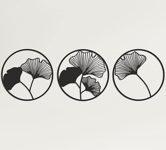 DEKADRON Metal Wall Decor, Metal Flower Wall Art, Geometric Flower Sign, Metal Wall Art, Metal Wall Decor, Interior Decoration, Nature Art, Black, 3 Pieces (20" W x 20" H / 50x50 cm)