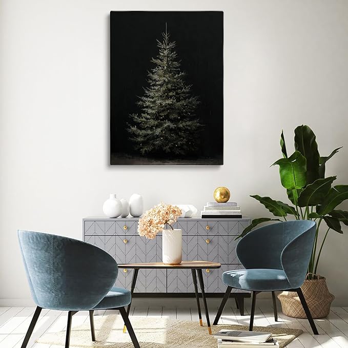 Moody Christmas Wall Art Prints,Dark Christmas Tree Poster,Rustic Winter Decor,Holiday Cottagecore Artwork,Dark Academia Winter Prints
