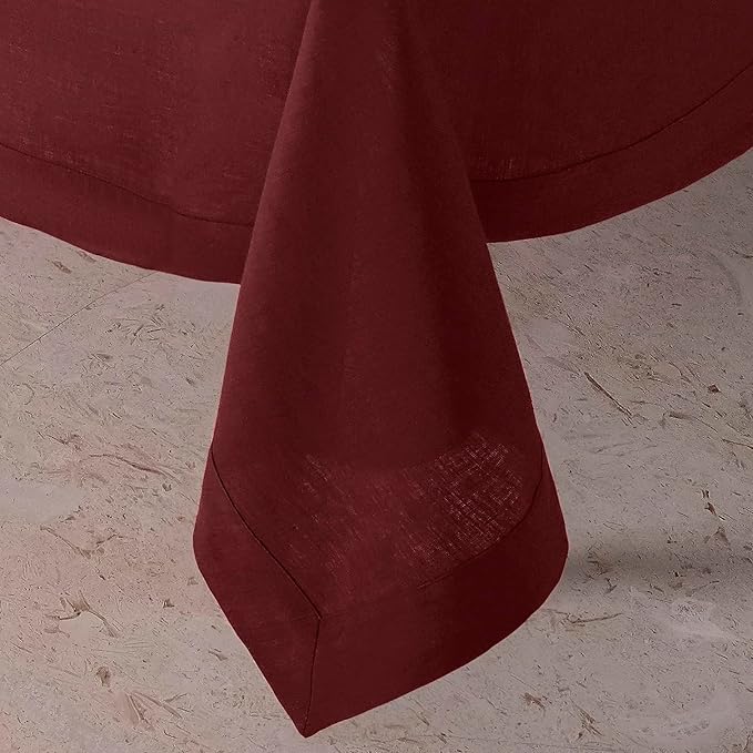 D'Moksha Homes Linen Tablecloth 60 x 102 Inch - 100% Pure Linen Dark Red Table Cloth for Rectangle Tables - Machine Washable Cloth Tablecloth for Fall, Thanksgiving, Christmas, Holiday