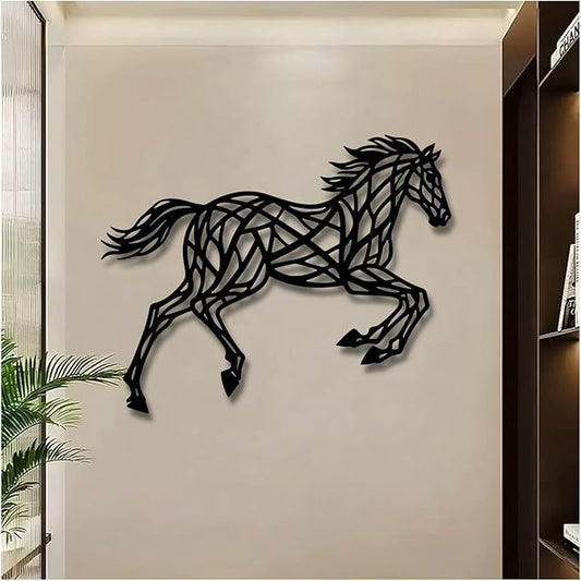 Geometric Horse And Tree Wall Art, Metal Wall Art Decor Plaque, Bedroom Living Room Geometric Art Decor,Wall Hangings(Black,100x97cm/39x38in)