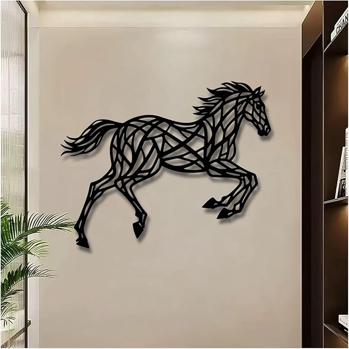 Geometric Horse And Tree Wall Art, Metal Wall Art Decor Plaque, Bedroom Living Room Geometric Art Decor,Wall Hangings(Gold,90x87cm/35x34in)