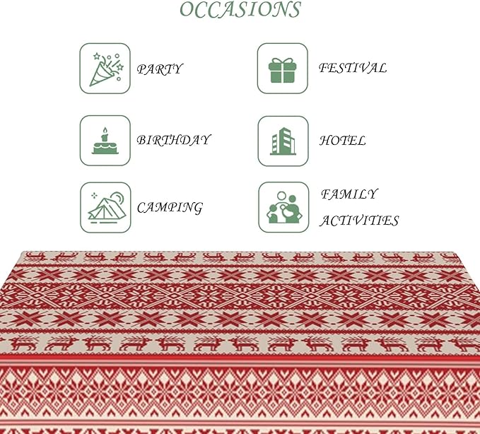 54x78 Inch Christmas Rectangle Tablecloth Reindeer Snowflake Red Stripe Ethnic Style Table Cloth Washable Durable Table Cover for Kitchen Dining Banquet Ugly Christmas Sweater Party Decor