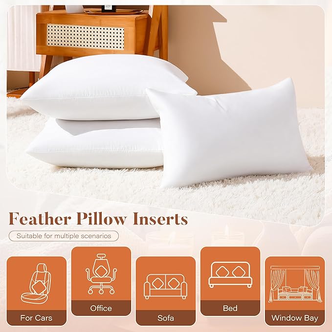 20x20 Feather Down Pillow Inserts Set of 2, Decorative Pillows with 100% Cotton Cover, Throw Pillow for Bed, Couch and Sofa.