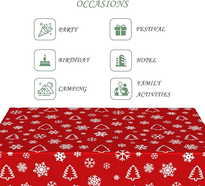 70x140 Inch Christmas Theme Rectangle Tablecloth Abstract Christmas Tree Snowflakes Holiday Red Table Cloth Washable Durable Table Cover for Kitchen Dining Home Banquet Xmas Party Decor