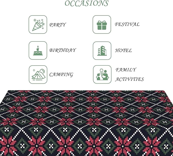 70x140 Inch Xmas Theme Rectangle Tablecloth Rhombus Geometric Flower Table Cloth Washable Durable Table Cover for Kitchen Dining Banquet Ugly Christmas Sweater Party Decor