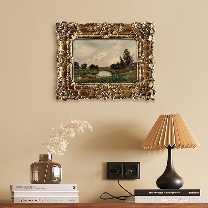FOLKOR Vintage Canvas Wall Art Decor for Hallway Entryway Staircase, Vintage Countryside Landscape Prints with Gold Picture Frame, Retro Wall Decor for Desk Table Shelf Gallery Wall Decoration, 4x6