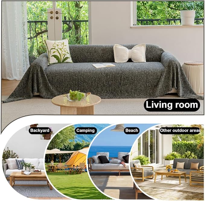 ROOMLIFE Gray Couch Cover Boho Sofa Covers for 3 Cushion Couch Washable, Furniture Protector Sofa Couch Cover for Dogs, Soft Chenille Sofa Slipcover, Couch Throw Blankets with Tassels 71 '' X 150''