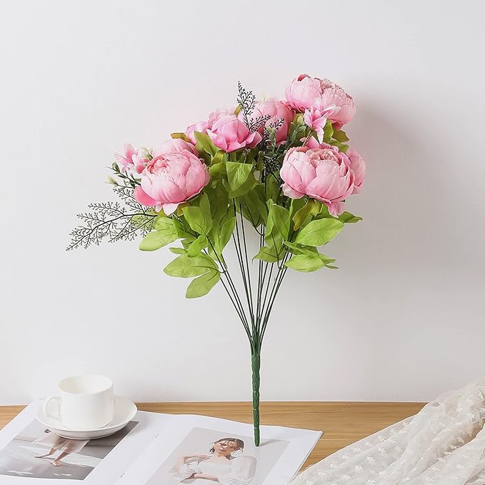 Duovlo Springs Flowers Artificial Silk Peony Bouquets Wedding Home Decoration,Pack of 1 (Spring Light Pink)