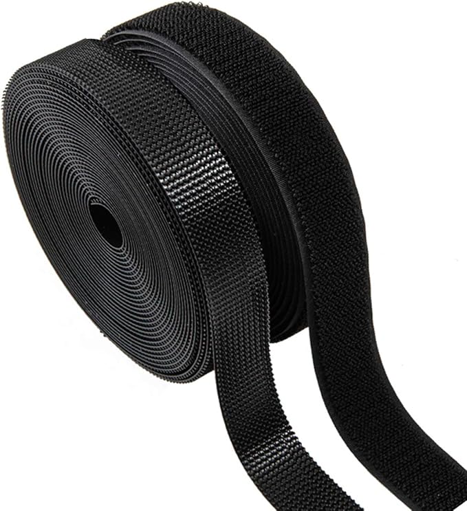 Sew on Hook and Loop Strips 1in x 5yd | Easy to Sew | Excellent Grip | Non-Adhesive Back Nylon Strips Fabric Fastener Non-Adhesive Interlocking Tape for Clothing Sewing Crafts and DIY Projects, Black