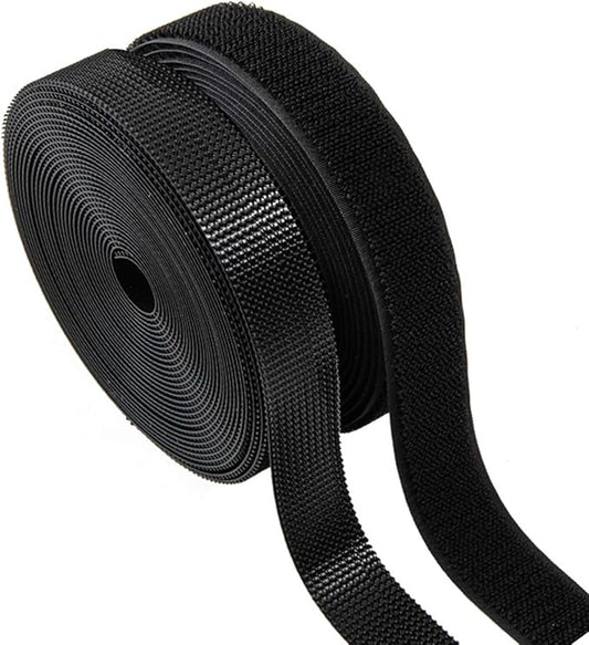 Sew on Hook and Loop Strips 1in x 5yd | Easy to Sew | Excellent Grip | Non-Adhesive Back Nylon Strips Fabric Fastener Non-Adhesive Interlocking Tape for Clothing Sewing Crafts and DIY Projects, Black