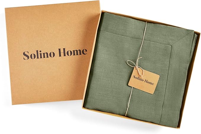 Solino Home Linen Tablecloth 60 x 90 Inch - 100% Pure Linen Oil Green Table Cloth for Rectangle Tables - Fete, Machine Washable Tablecloth for Fall, Autumn, Thanksgiving, Christmas