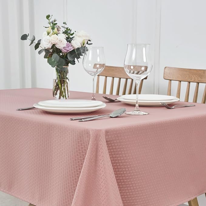 maxmill Weaved Texture Rectangle Tablecloth Water Resistant Wrinkle Free Spill-Proof, Soft Table Cloth for Dining Room Decoration, Banquet Parties Event Holiday Dinner, 60 x 84 Inch Pale Blush