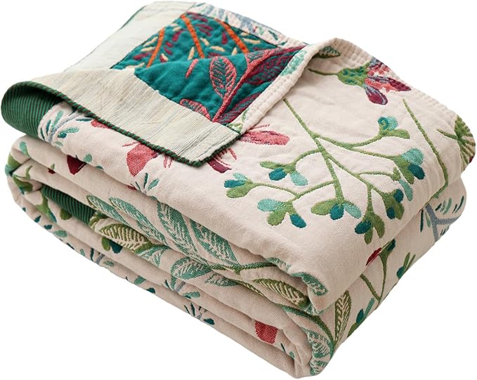 Boho Throw Blanket, 100% Cotton Ultra Soft Luxury Throw Rustic Quilt, Muslin Breathable Soft Bed Throw ，All Throw for Sofa Couch Chair 60x80 Inch