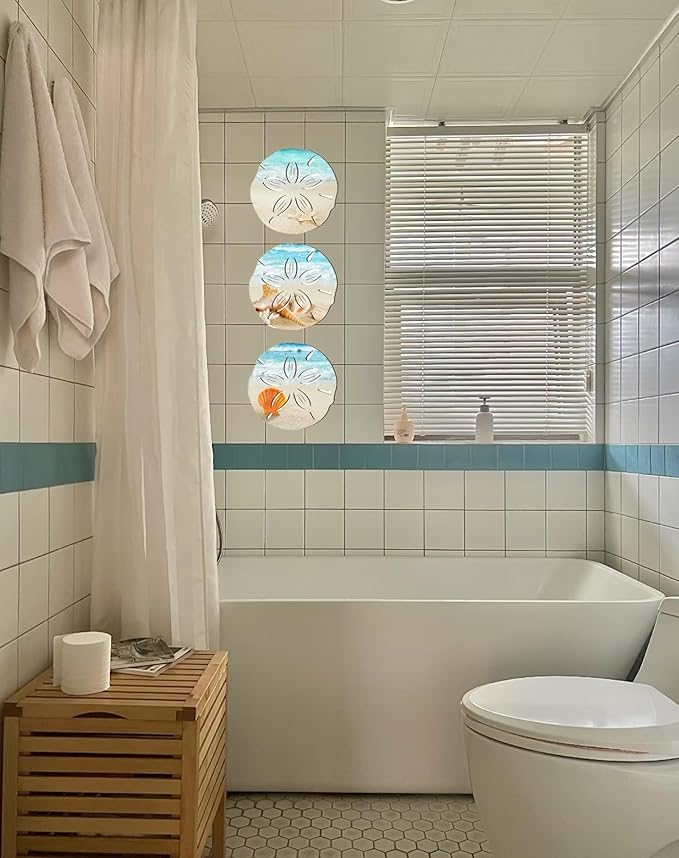 fenghangeng 3 Pcs Coastal Room Beach Decor Wall Art,Sea Shells Starfish Ocean Shower Curtain,Backdrop Ocean View Decorations for Home