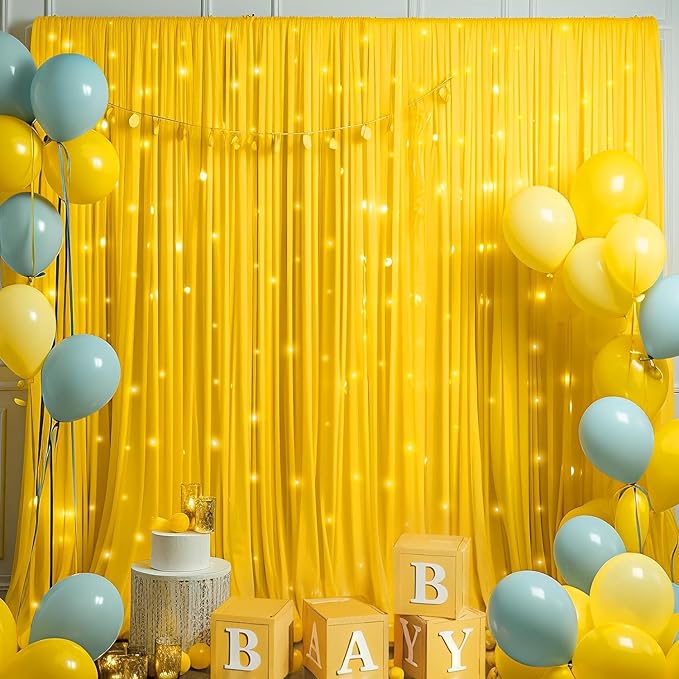 10ft x 10ft Wrinkle Free Yellow Backdrop Curtain for Parties, Polyester Photo Backdrop Drapes 2 Panels 5x10ft for Wedding Birthday Photography Background Baby Shower Decor