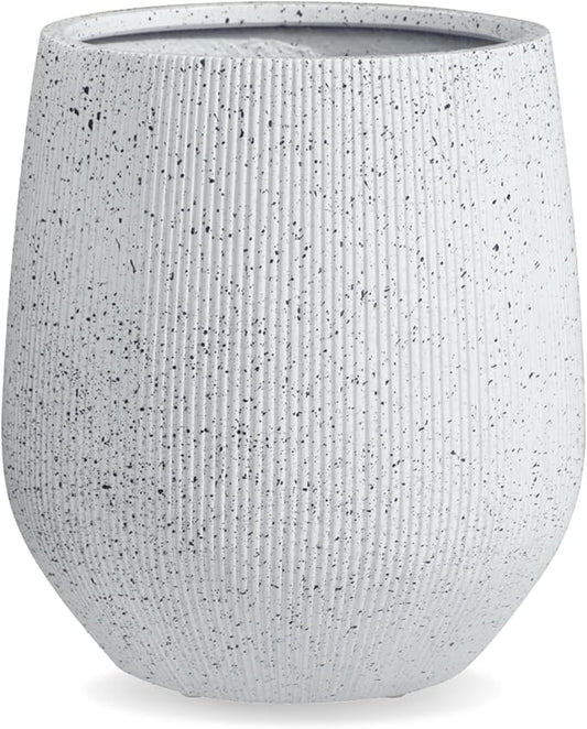 16.5"H x 15"D Ribbed Corso Fiberstone Round Planter - Christmas Tree Planter, Weather Resistant for Indoor & Outdoor Use, Included 2 Extra Coco Mats (Ribbed Speckled White,11.5" Pot Opening)