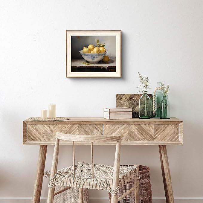 XOCUUI Farmhouse Still Life Picture Living Room Warm Moody Muted Yellow Lemon Oil Painting Art Deco Wall Art For Kitchen Rustic Vintage Decor For Bedroom Antique French Poster 11 X 14 Unframe