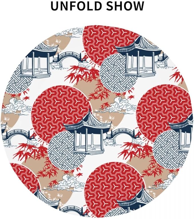 Japanese Tablecloth, Traditioanal Chinese Landscape Oriental Vintage Eastern Water Resisitant Wipeable Table Cover for Dining Kitchen Living Room Home Party Holiday Decor 36 inch Round
