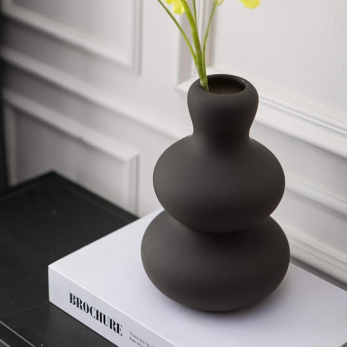 Ceramic Vase for Decor, Black Modern Vases for Home Decor Living Room, Home, Office, Centerpiece,Table and Wedding