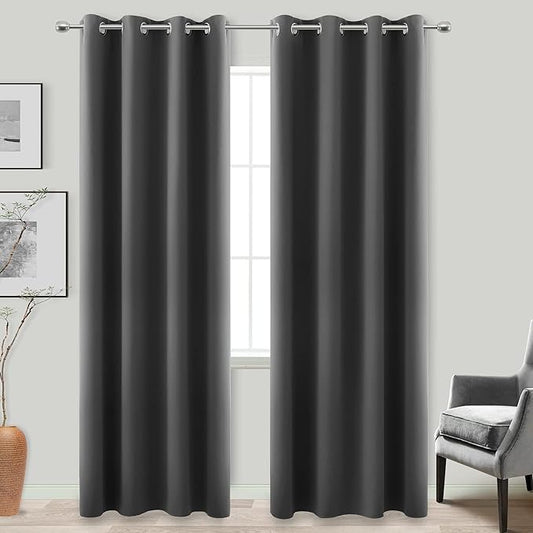 KOUFALL Living Room Curtains Drapes,92 Inch Long Blackout 2 Panel Curtain Set,Dark Grey