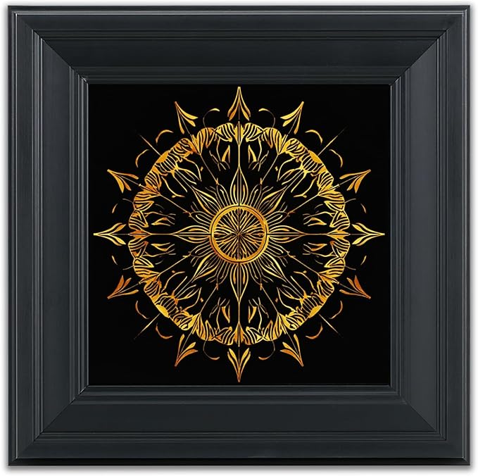 Brivoria Mandala Wall Art Home Decor, Radiant Golden Mandala Artwork with Layered Frame Design, Modern Spiritual Accent for Bedroom Yoga Room Study or Meditation Space, Wall and Tabletop Display,12x12