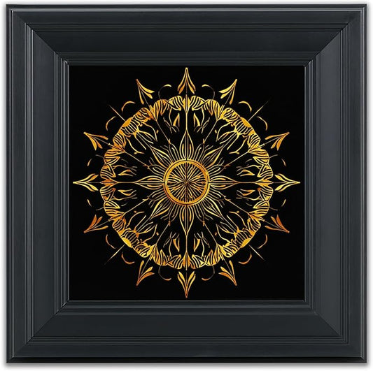 Brivoria Mandala Wall Art Home Decor, Radiant Golden Mandala Artwork with Layered Frame Design, Modern Spiritual Accent for Bedroom Yoga Room Study or Meditation Space, Wall and Tabletop Display,12x12